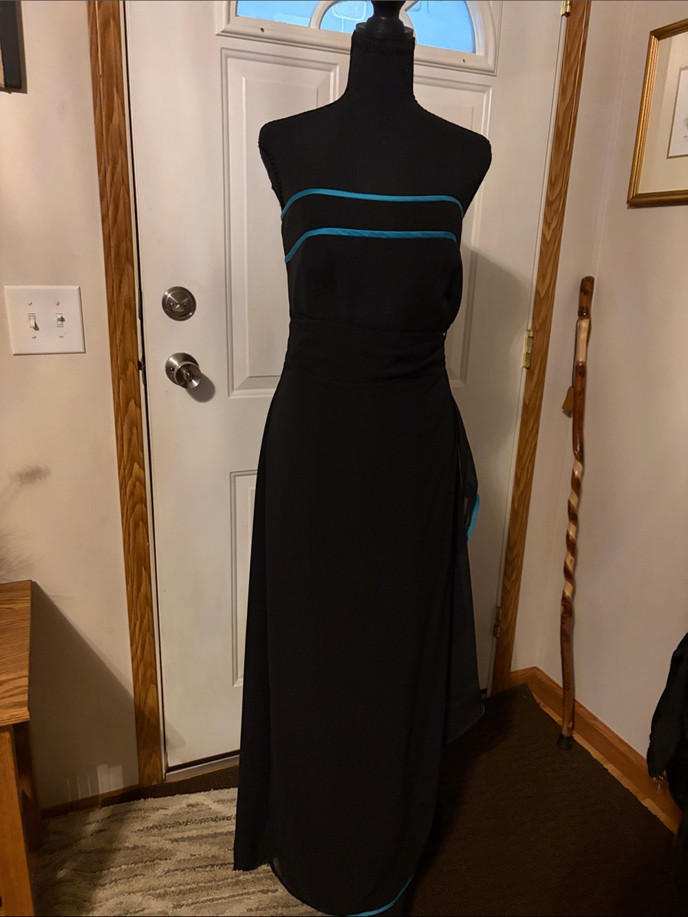 Bari Jay Black Strapless Dress with Blue Accents excellent condition lined